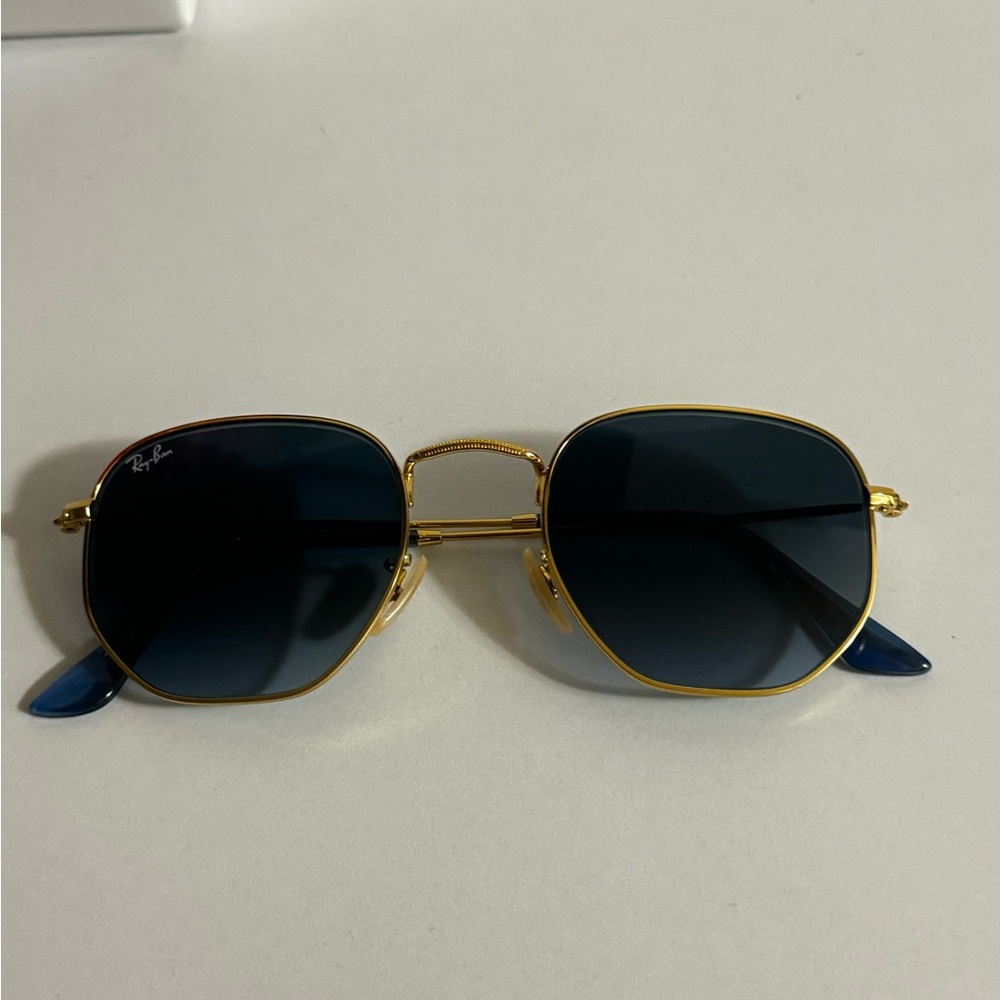 Ray-Ban Classic Gold Frame Sunglasses with Blue Lenses